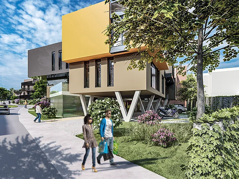 Habiter le bois — perspective depuis la rue