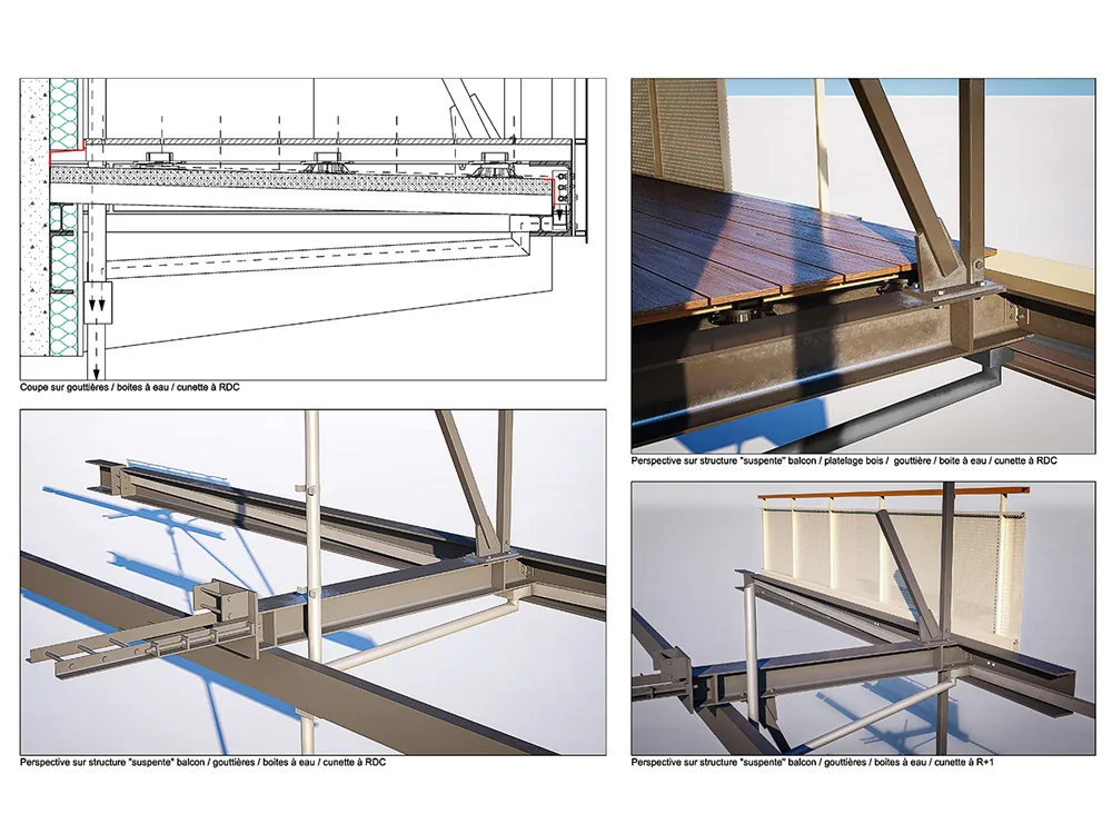 Détails de la structure suspente des balcons