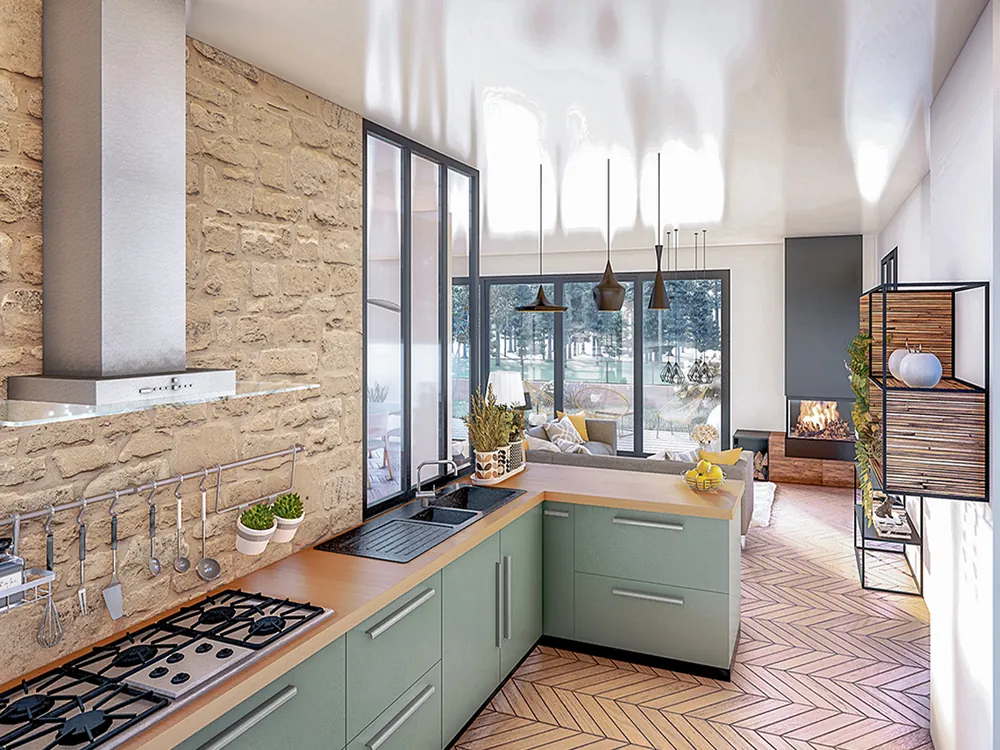 Intérieur de villa — cuisine ouverte
