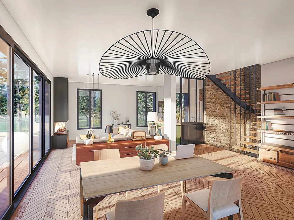 Intérieur de villa — séjour et salle à manger
