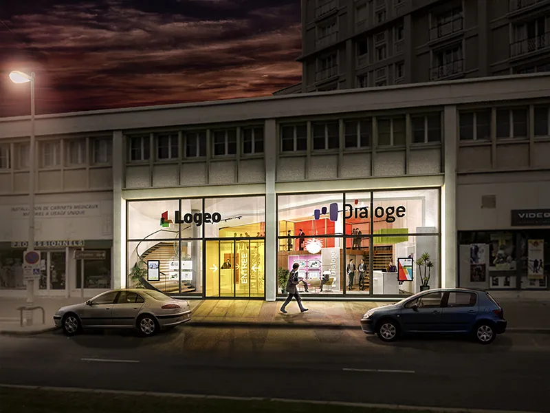 Enseigne Logéo, Le Havre — perspective de nuit