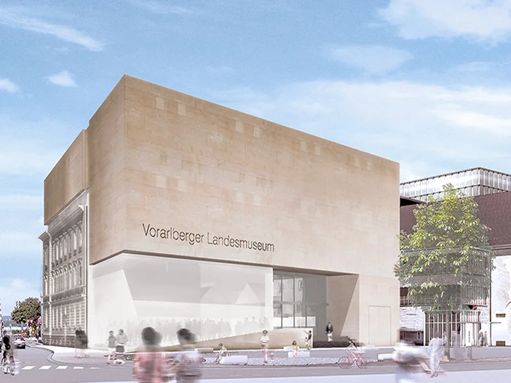 VLM — Vorarlberger Landesmuseum, perspective du projet depuis la place