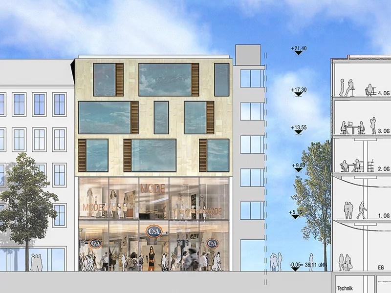 option de façade pierre, élévation et coupe