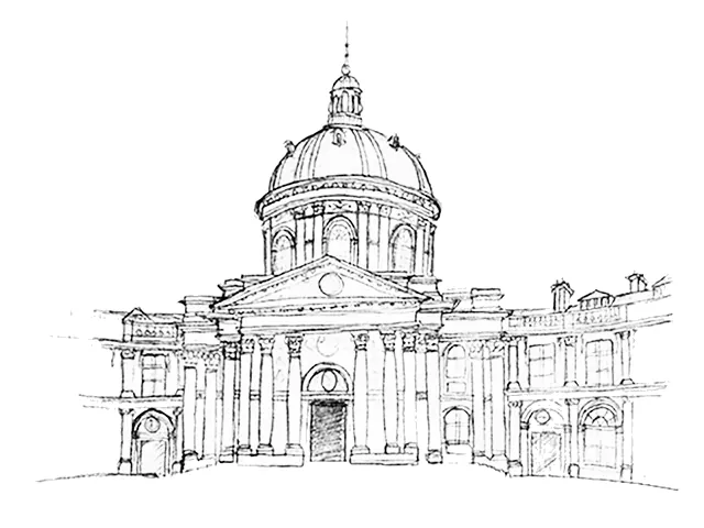 Institut de France, Paris, dessin, croquis à la main par Julien BERKOVIC