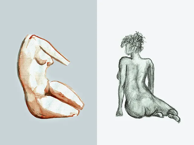 Nu, aquarelle et fusain, dessin par Julien BERKOVIC