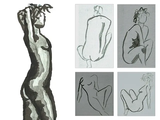 Nus, encre de Chine, dessin par Julien BERKOVIC