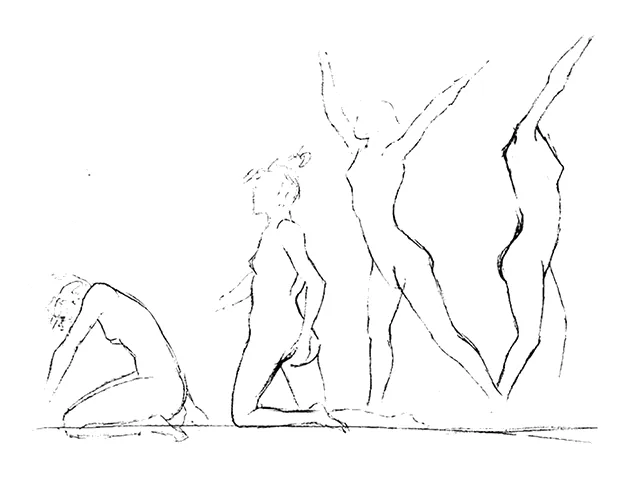 Nu, mouvements, dessin par Julien BERKOVIC