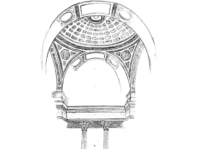 Panthéon 2, Paris, 1998, dessin, croquis à la main par Julien BERKOVIC
