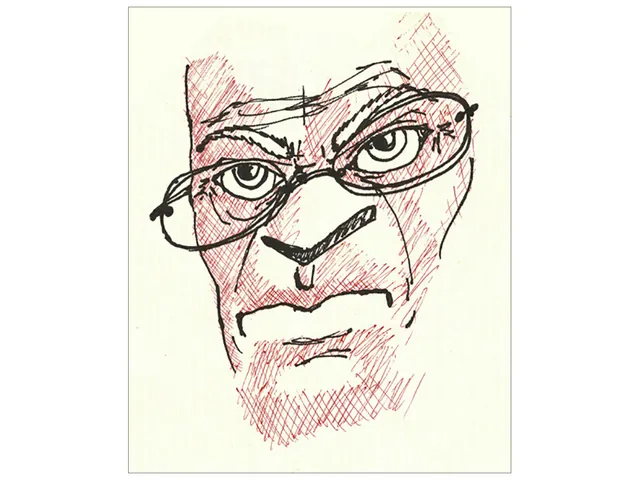 Portrait, stylo noir et rouge, dessin par Julien BERKOVIC