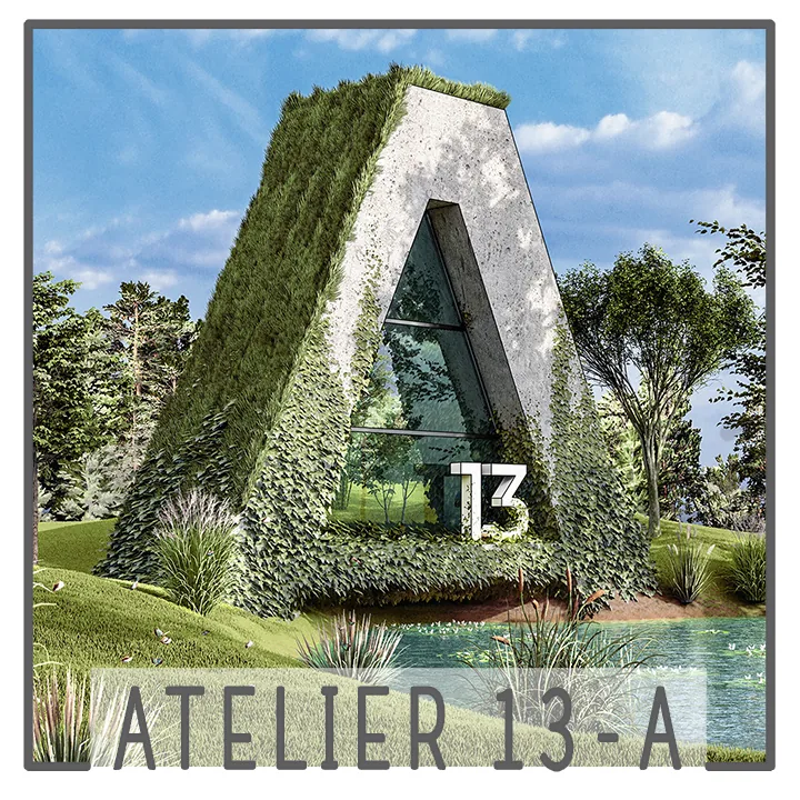 Atelier 13-A, une architecture en transition, logo Atelier 13-A à façade végétalisée