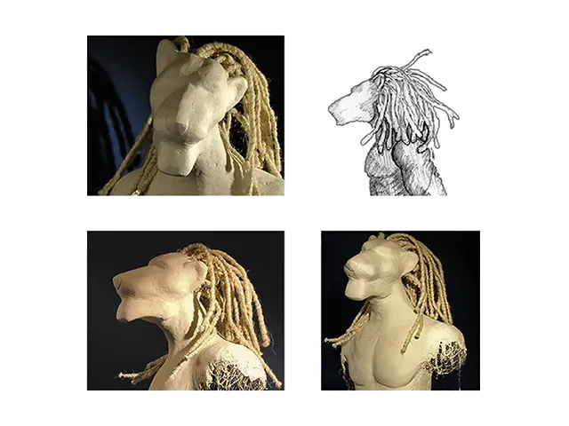 Lion 2, sculpture, plâtre, métal, fait par Julien BERKOVIC à l’atelier de Richard DEACON des Beaux-Arts de Paris.